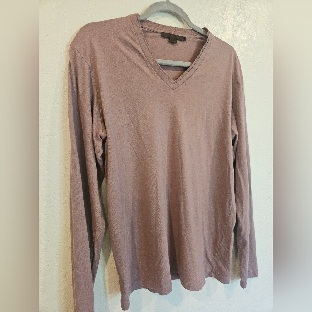 Reiss Mens V Neck Long Sleeve Tshirt Top 100% Cotton In Size L Made In Turkey. 